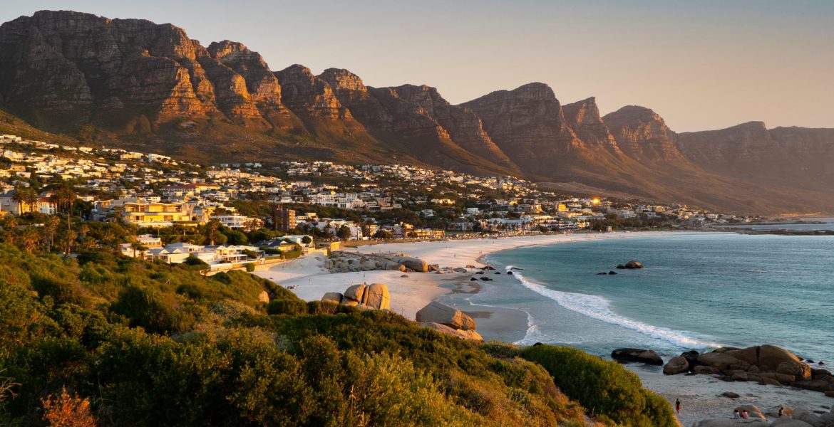 Idyllic Camps Bay beach and Table Mountain in Cape Town, South Africa