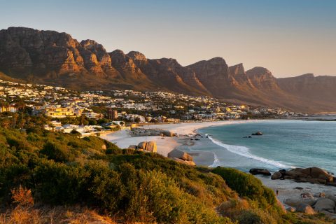 Idyllic Camps Bay beach and Table Mountain in Cape Town, South Africa